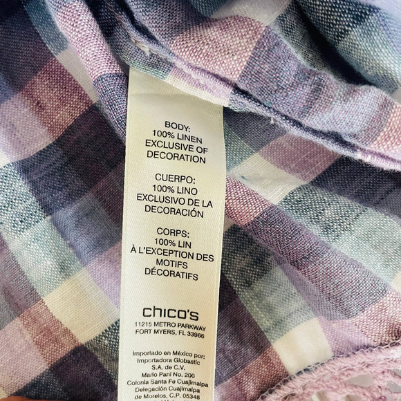 Chico's Linen Blue and Purple Checkered Blouse - Picture 8 of 11